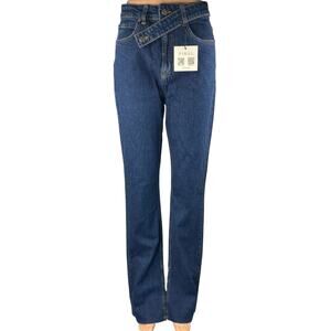 NEW Piral Women's Blue High Waisted Cross Belt Straight Denim Jeans Size M